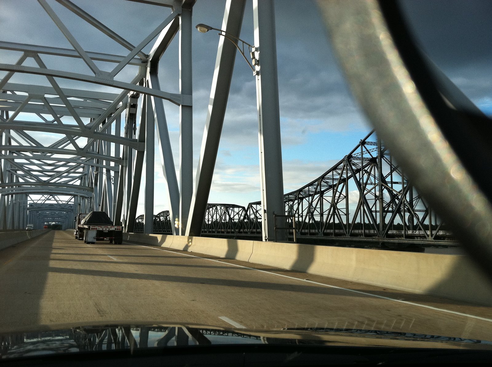 Crossing the Mississippi River into Louisiana. Vicksburg on one side. Village of Delta on the other.
