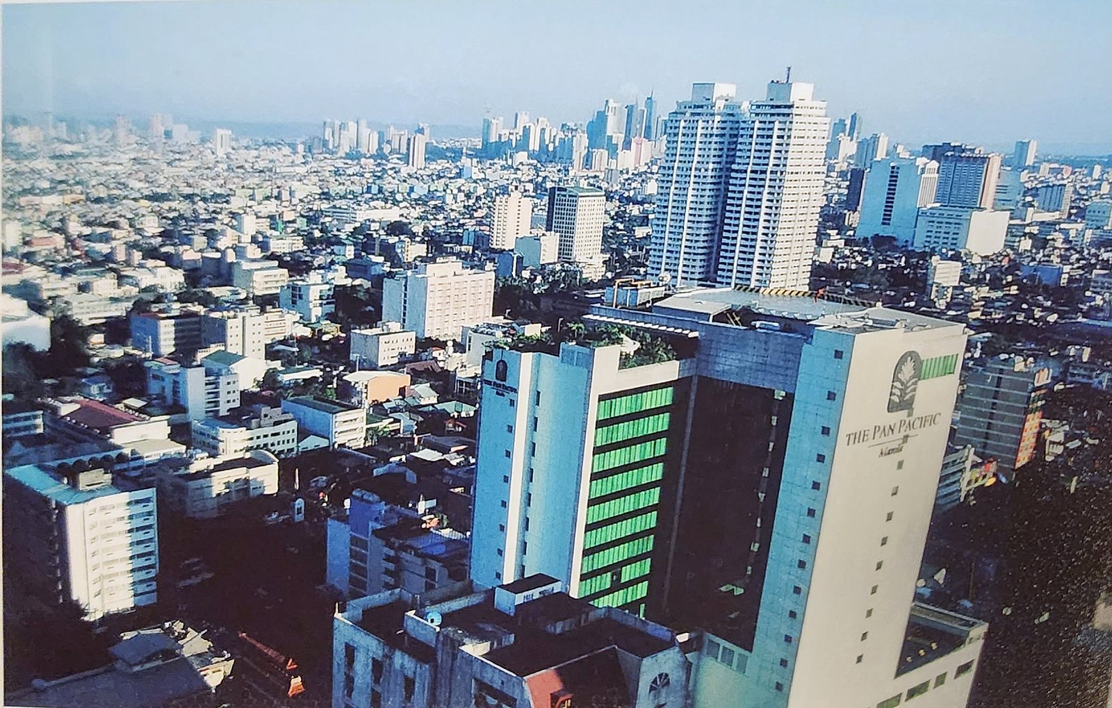 view of Manila skyscrapers from hotel