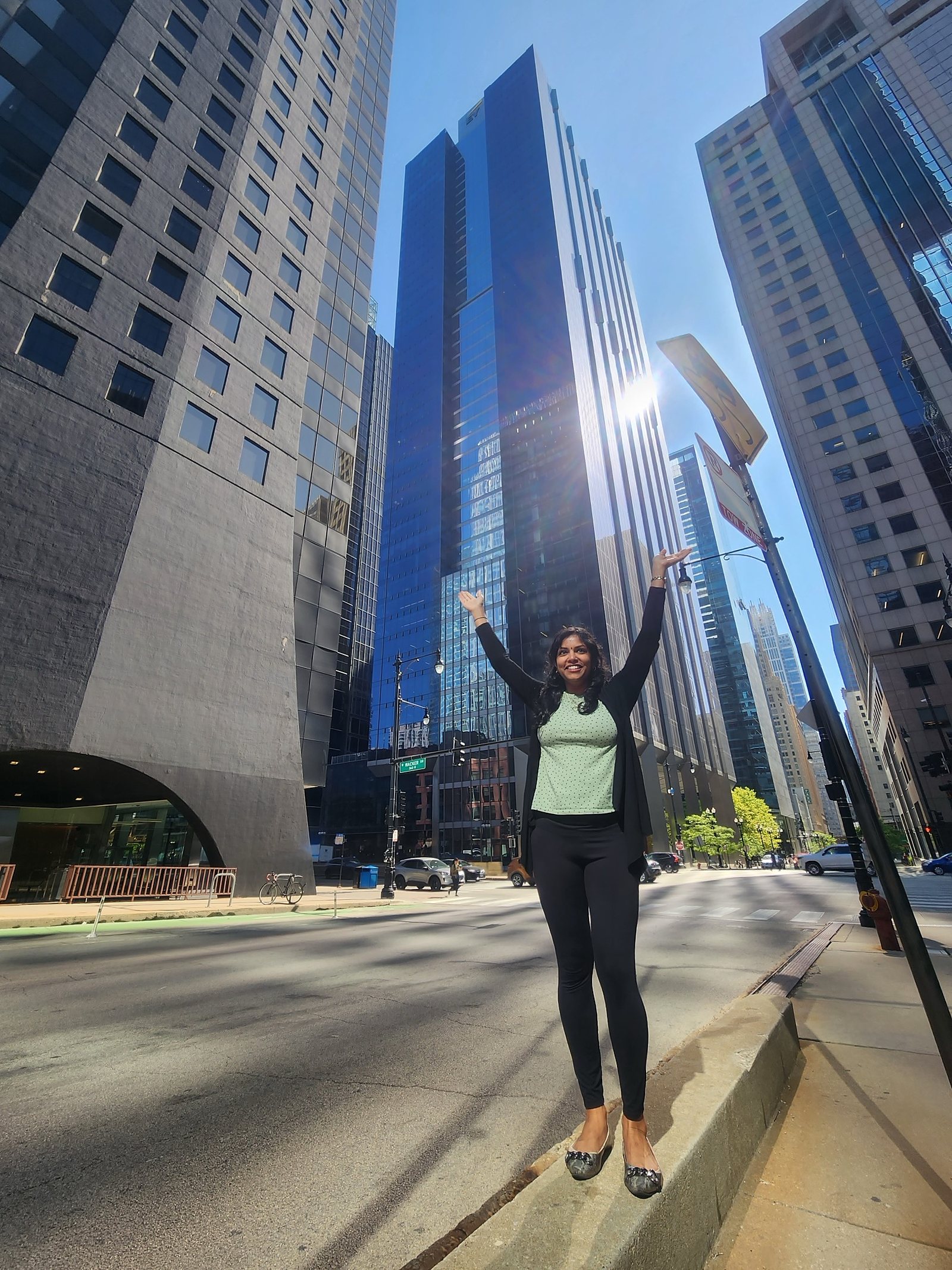 Women in front of buildings in Chicago